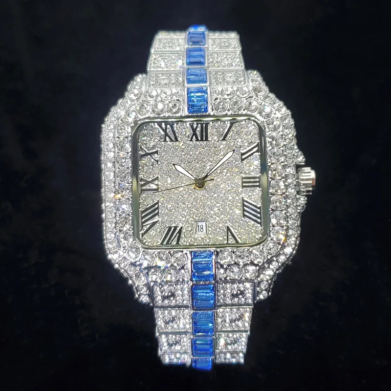 

Top Brand Diamond Watches for Men Personalized Ice Out Stainless Steel Quartz Watch Luxury Fashion Auto Date Relogio Masculino