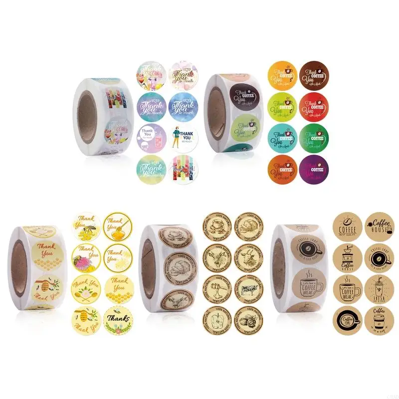 500Pcs/Roll Coffee Milk Tea Round Thank You Stickers Adhesive Seal Labels C5AD