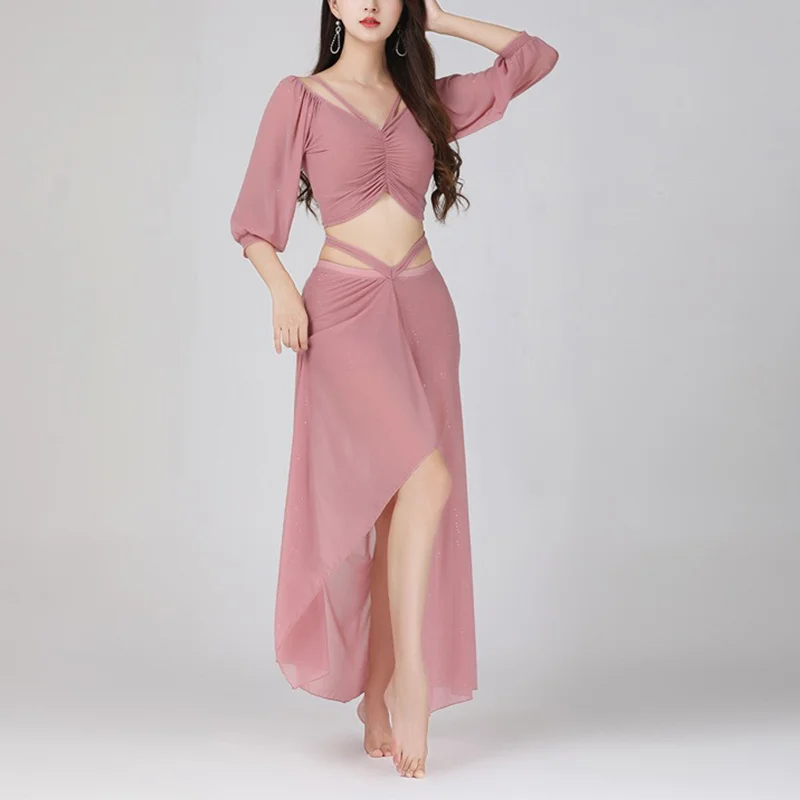 Set gonna Crop Top per danza del ventre per adulti Costume da danza del ventre orientale per donna abbigliamento da pratica per spettacoli teatrali abbigliamento da lezione di classe