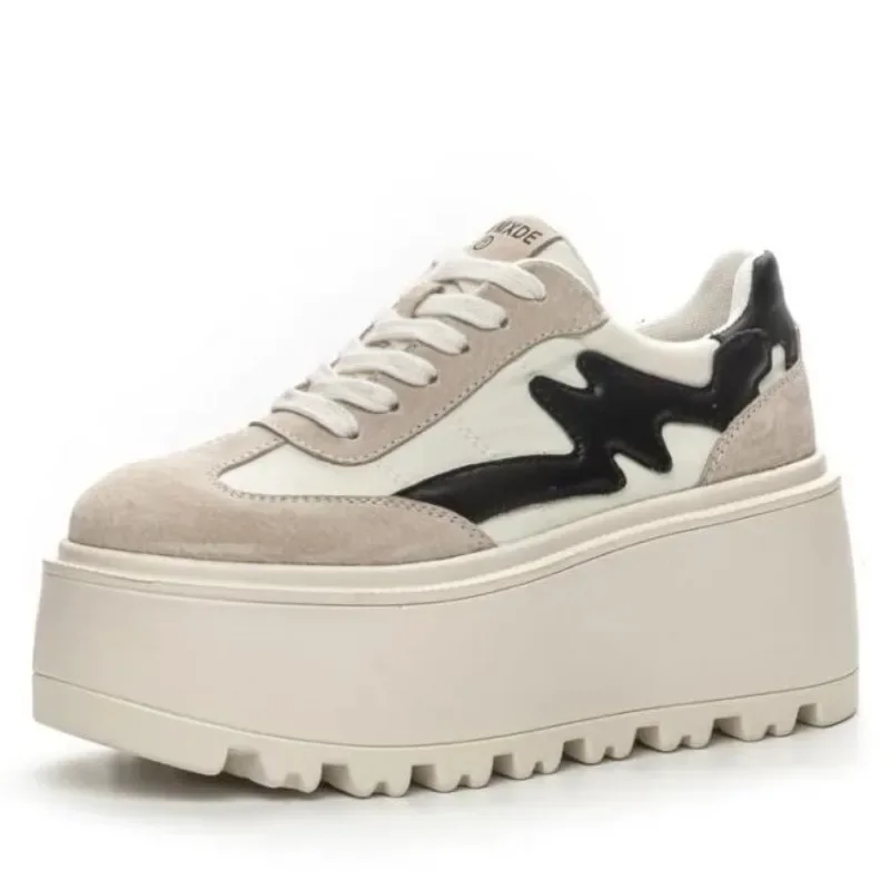 

High quality 8cm Women Chunky Sneakers New Fashion Autumn Spring Shoes Cloth Pigskin Casual Platform Wedge Pumps Genuine Leather
