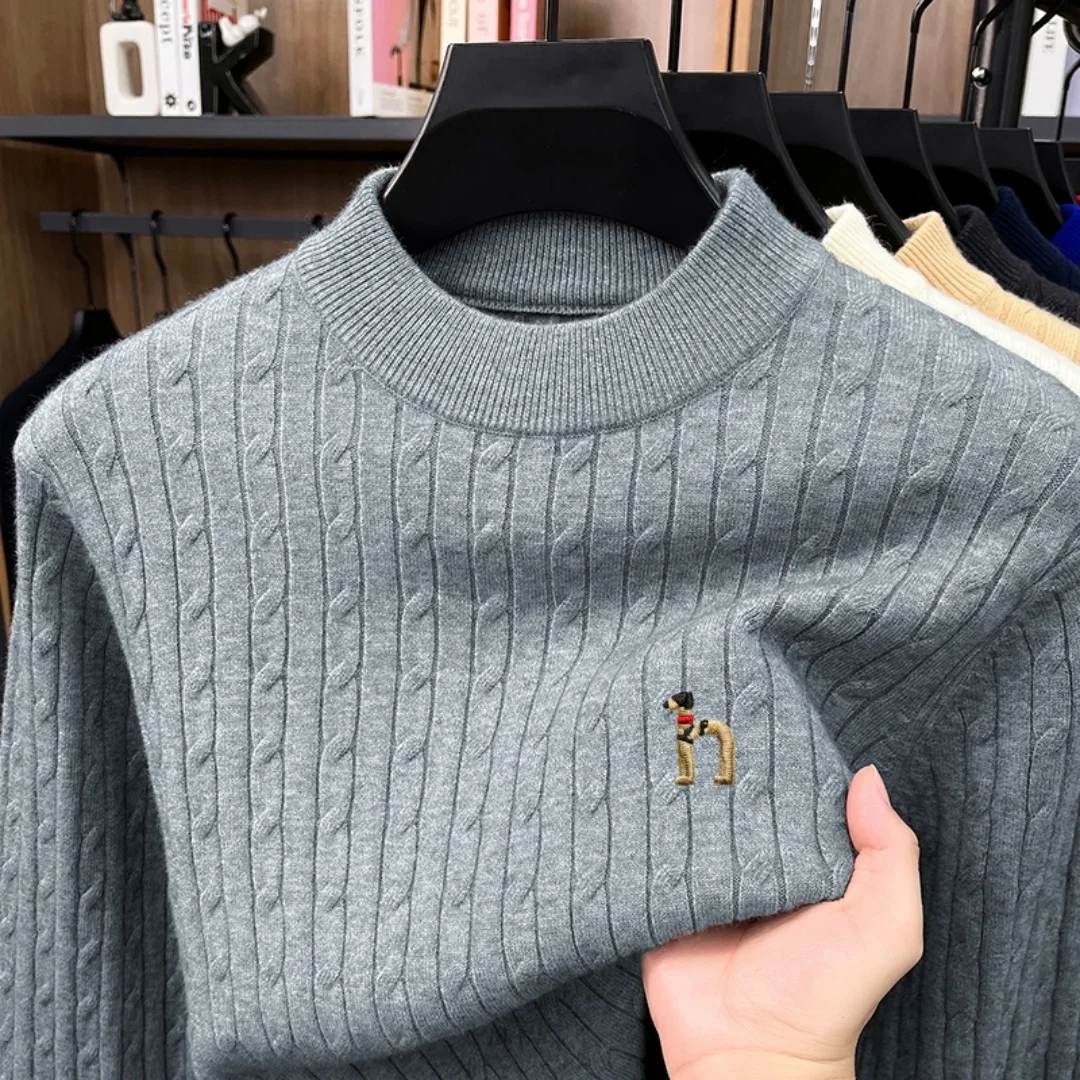 High end comfortable velvet warm knit sweater fashionable winter new item exquisite puppy embroidery round neck pullover sweater