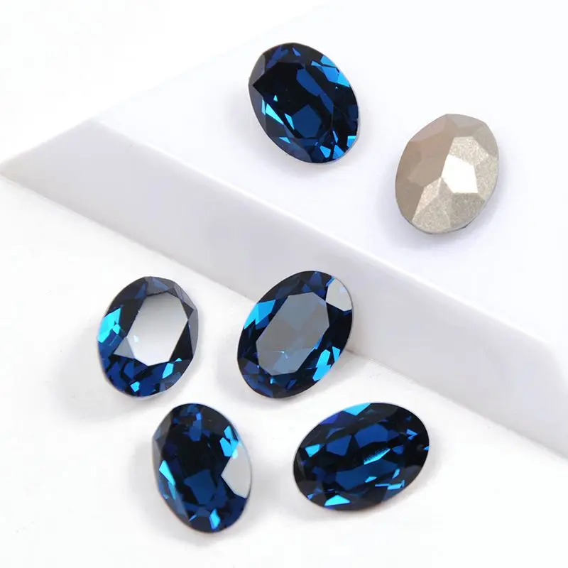 

Montana Color Oval Shape K9 Glass Fancy Stones Different Sizes Pointback Nail Accessories Crystal for 3D Nail Art Decorations