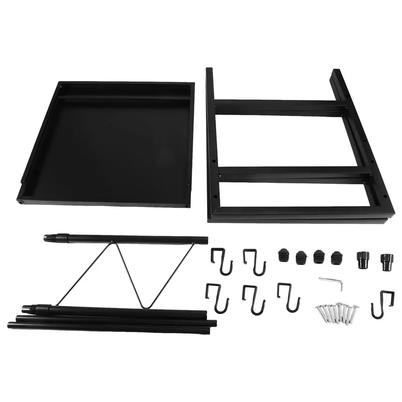 

【HAPPY】Microwave Oven Shelf, 3-Tier Extendable Worktop Shelves With 6 Hooks, Kitchen Storage Rack For Spices Black