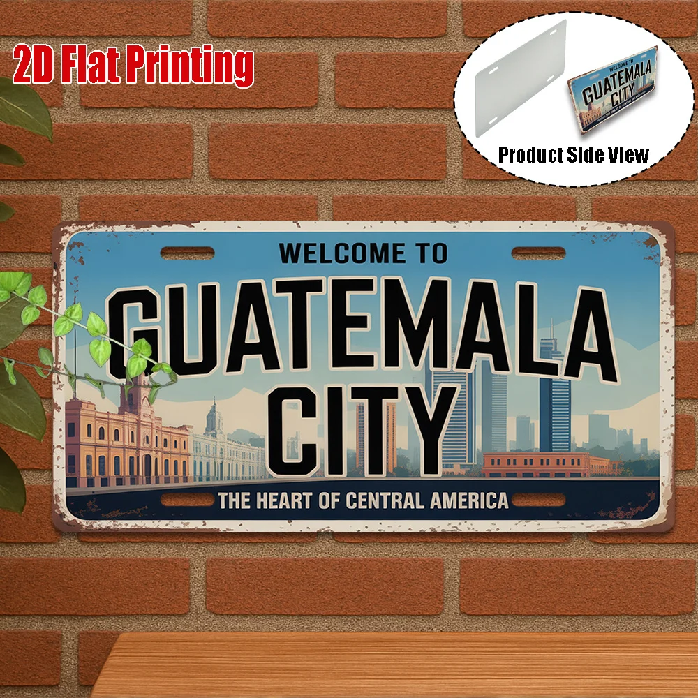 2D Flat,1pc, Vintage Aluminum Sign, Only for Decoration, Outdoor Wall Art , Welcome to Guatemala City Sign