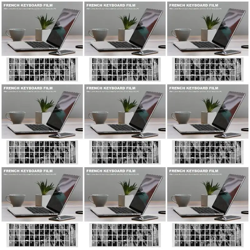 9Pack X(White Letters French Azerty Keyboard Sticker Cover Black for Laptop PC)