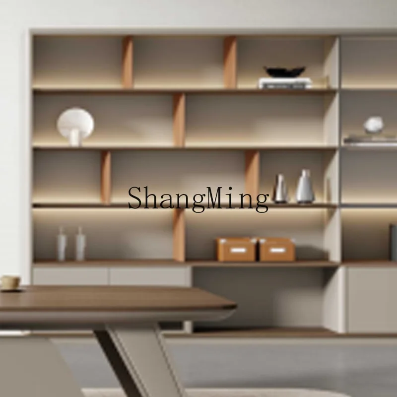 

FG Office Background Document Storage Cabinet Wooden Light Luxury Materials Open Storage Cabinet