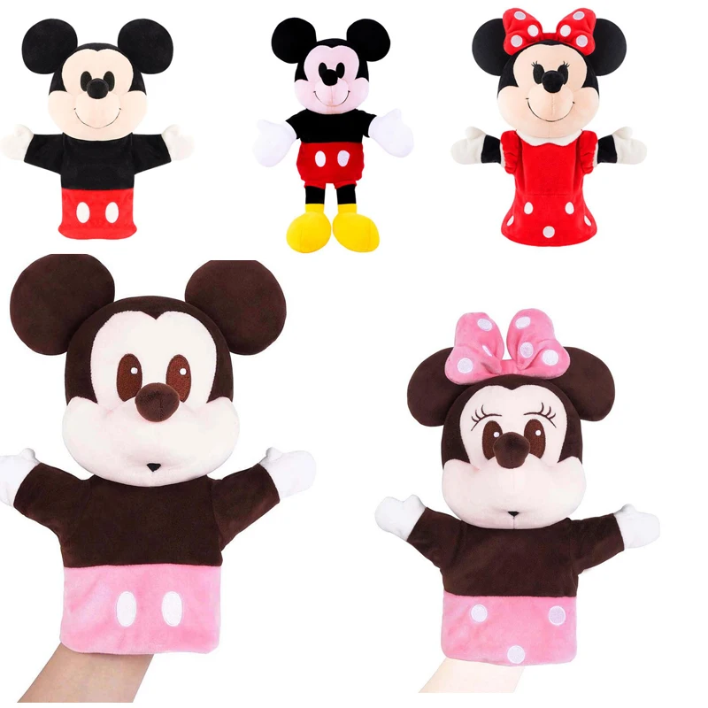 Marionnettes à main en peluche Disney Mickey Minnie, jouets pour bébé, apprentissage précoce, poupées éducatives pour enfants, aide aux enseignants