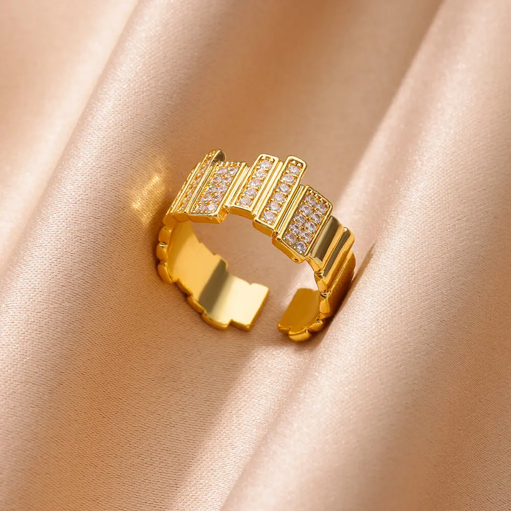 Vintage Textured Geometric Rings for Women Stainless Steel Gold Color Adjustable Wedding Ring Aesthetic Jewelry Gift anillos
