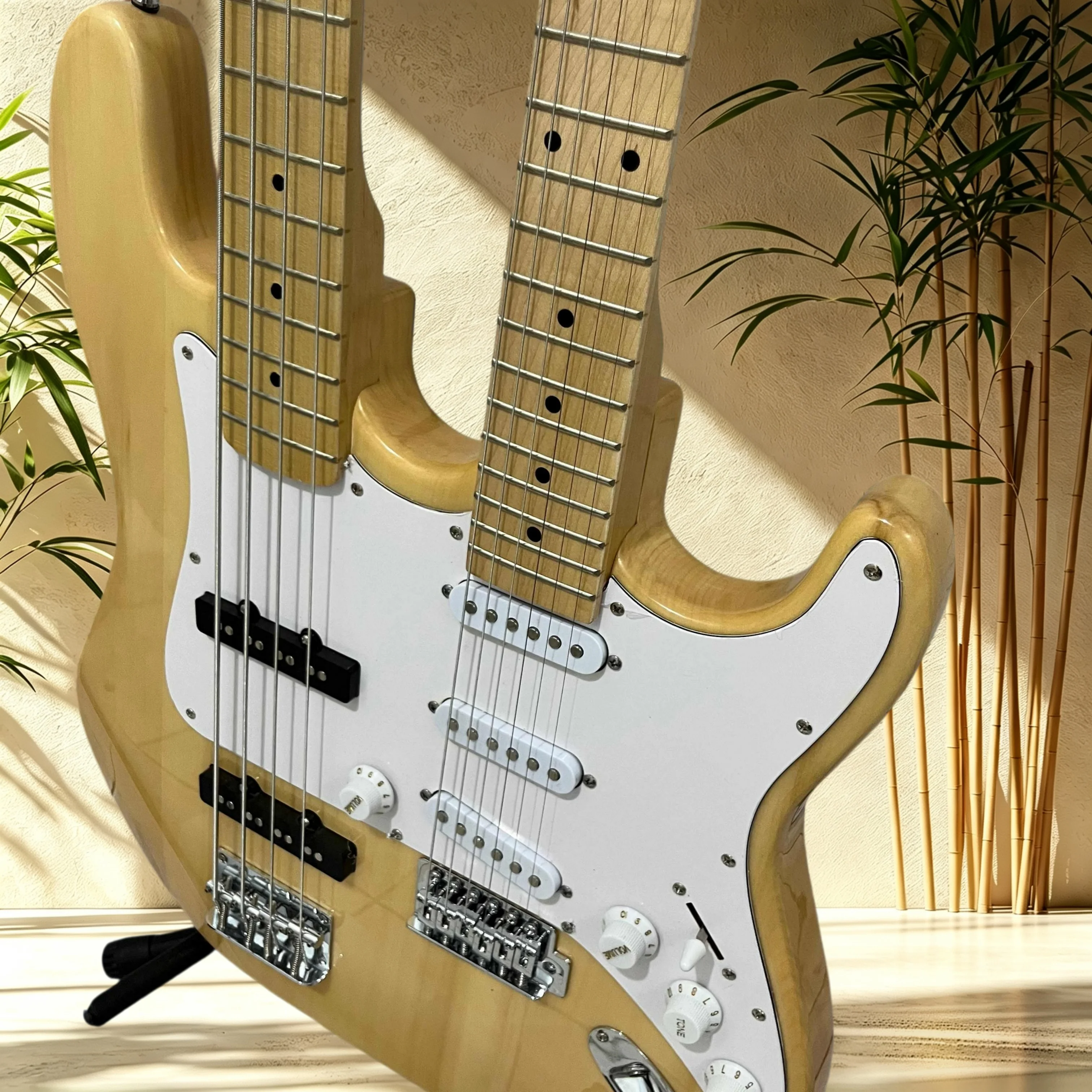 Hot Sale Double Neck Instrument STW Electric Guitar PB Style 4 String Bass Basswood Body Maple Neck Fretboard Beginner