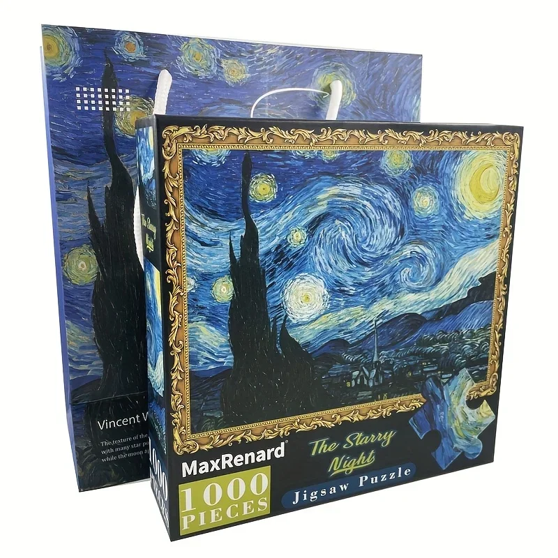 

1000pcs Puzzle with Gift Bag Van Gogh Starry night Gray Card 2MM THICKNESS world famous painting Home Decoration Painting