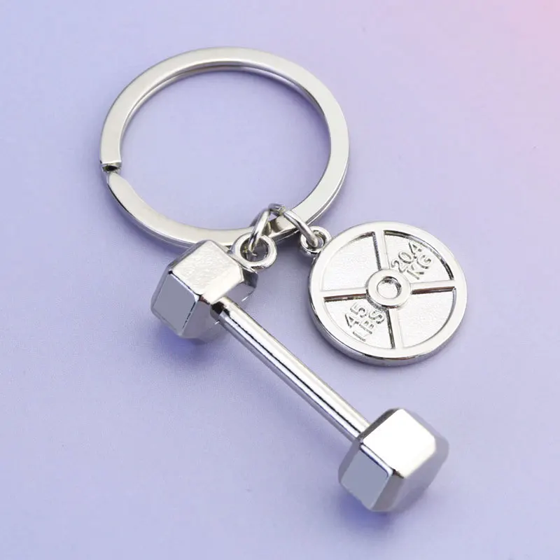 Fitness Equipment KeyChain Metal Barbell Piece Dumbbell Kettlebell Pendant Keyring For Men Key Holder Gifts