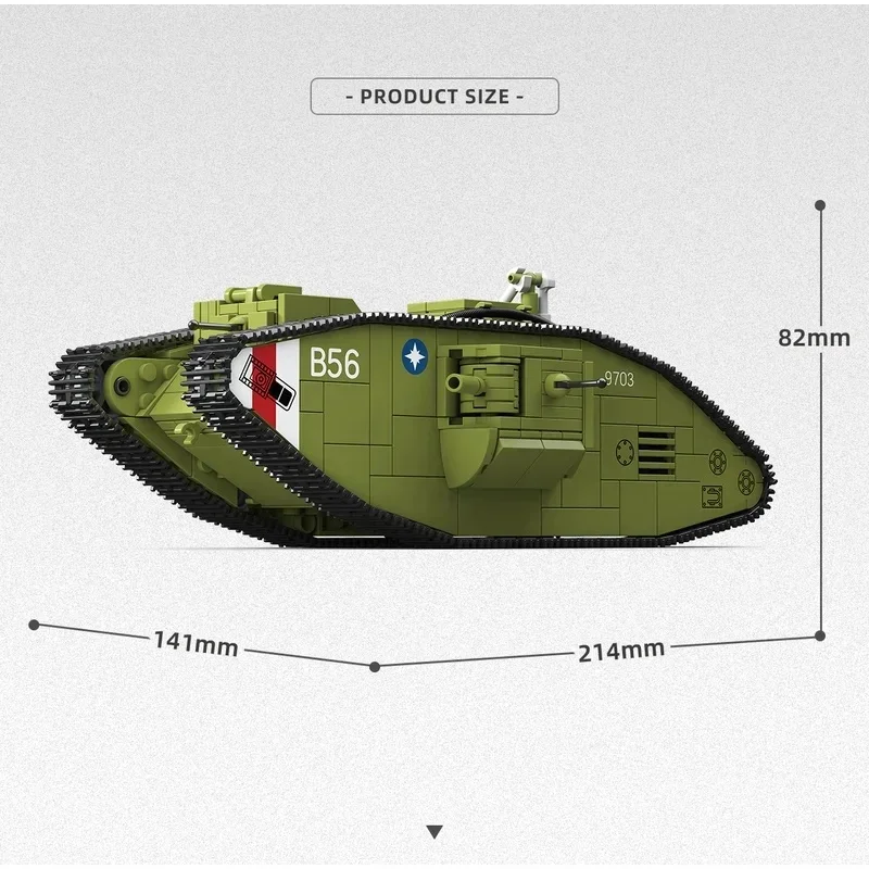 300018 British Mark MK.V Heavy Armored Vehicle Building Blocks DIY Assembly Simulation Military Model Toy Gift for