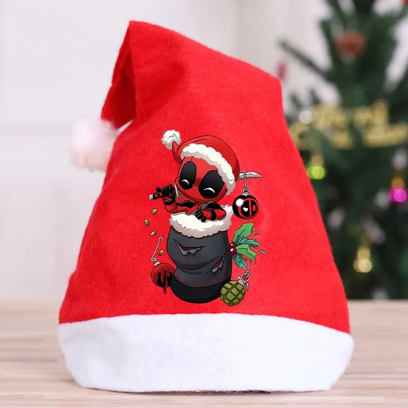 Deadpool Wolverine 2024 Christmas Hat Gift Bag Movie Cartoon Ornament Holiday Party Hat Adult Kids Home Xmas Decoration Cap Gift