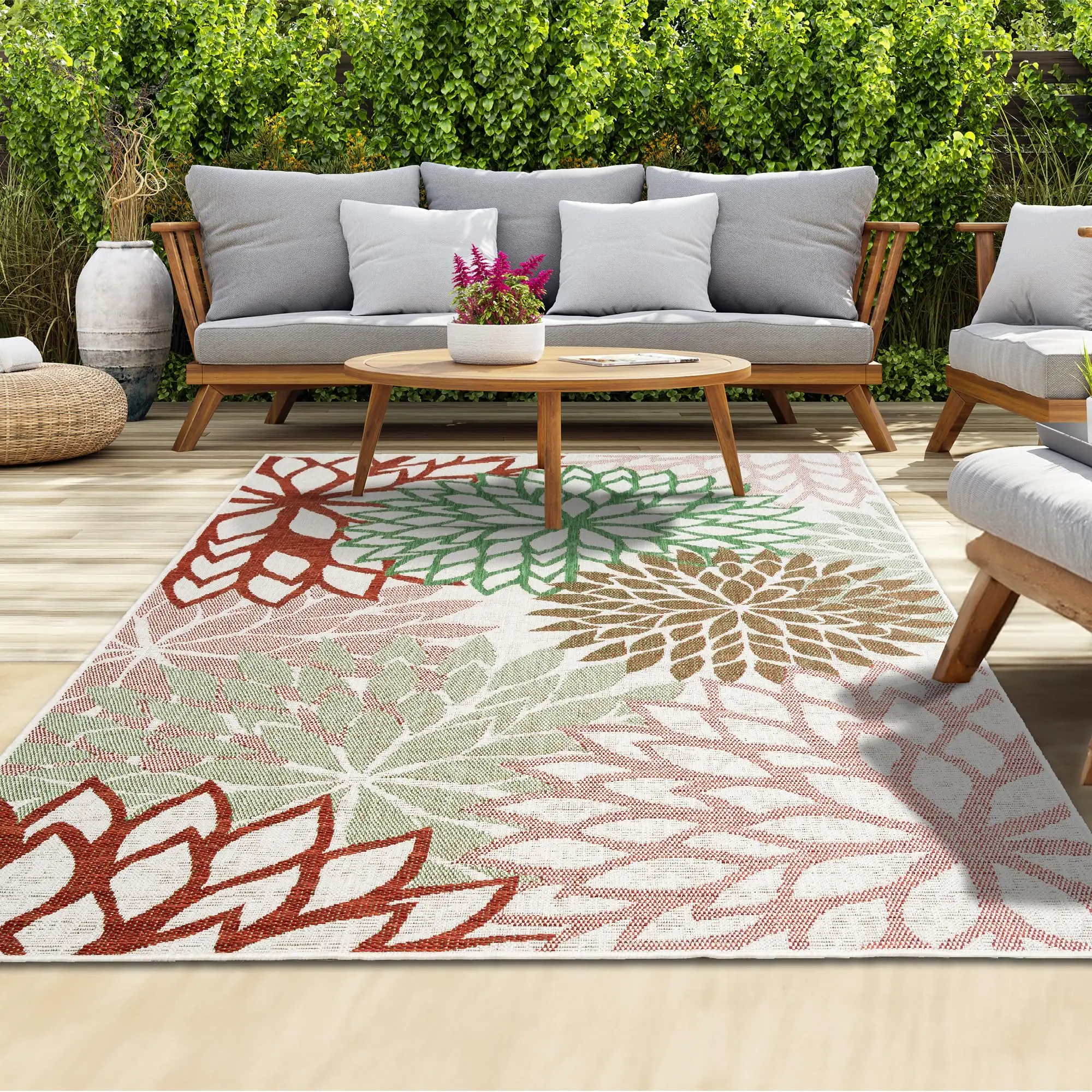 

VIKAMA Outdoor Rug Easy Clean Durable Stain-Resistant Indoor Outdoor Rugs for Porch,Deck,Balcony,Garden,Picnic and Patio