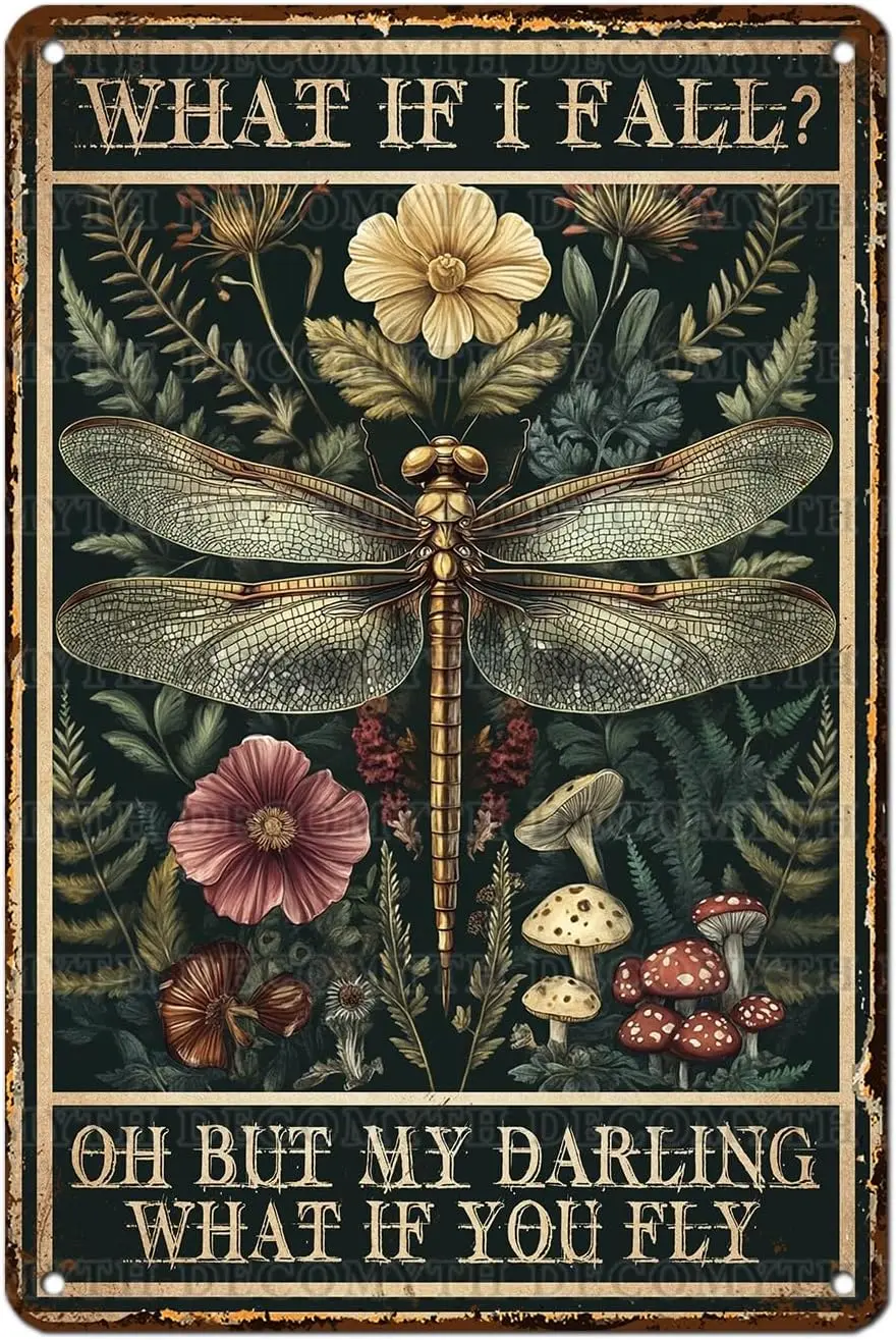 Dragonfly Wall Decor Vintage Tin Sign Steampunk Decor Hippie Gypsy Fairy Metal Poster Art for Home Bedroom Living Room Bathroom