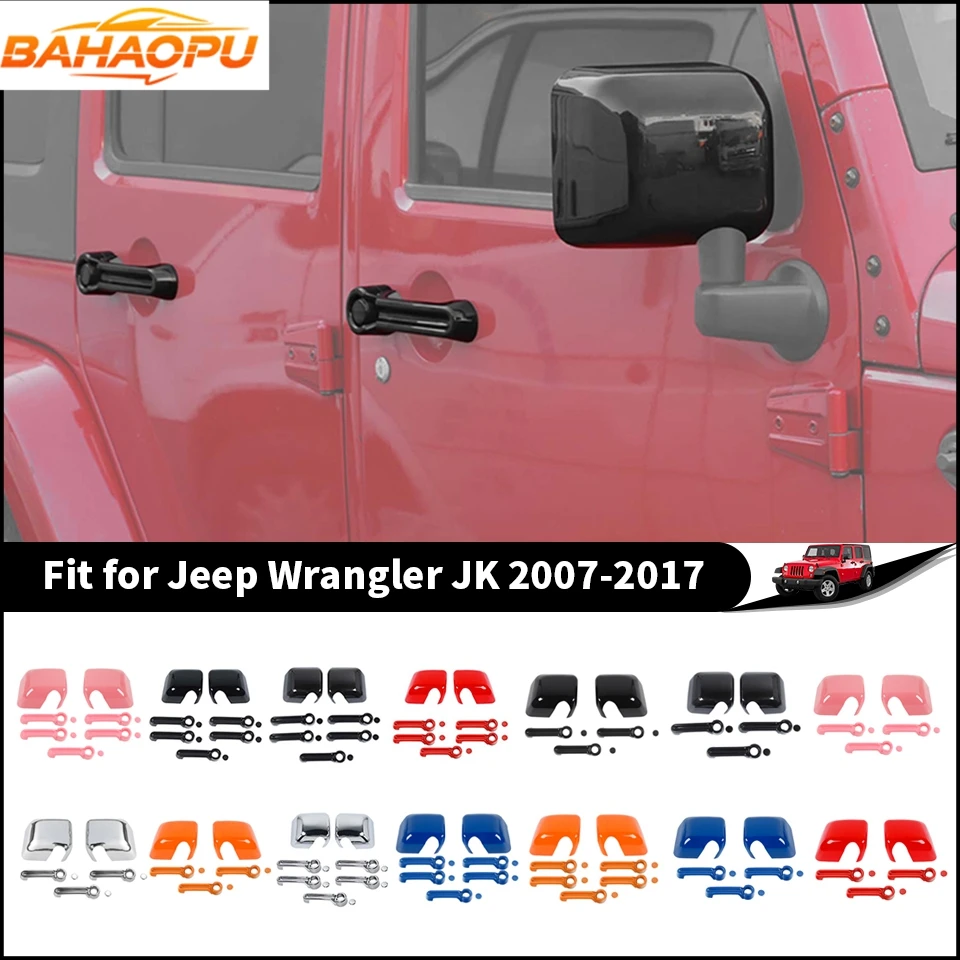 BAHAOPU Car Carbon Fiber Grain Rearview Mirror Door Grab Handle Decoration Cover Kit for Jeep Wrangler JK 2007-2017 Accessories