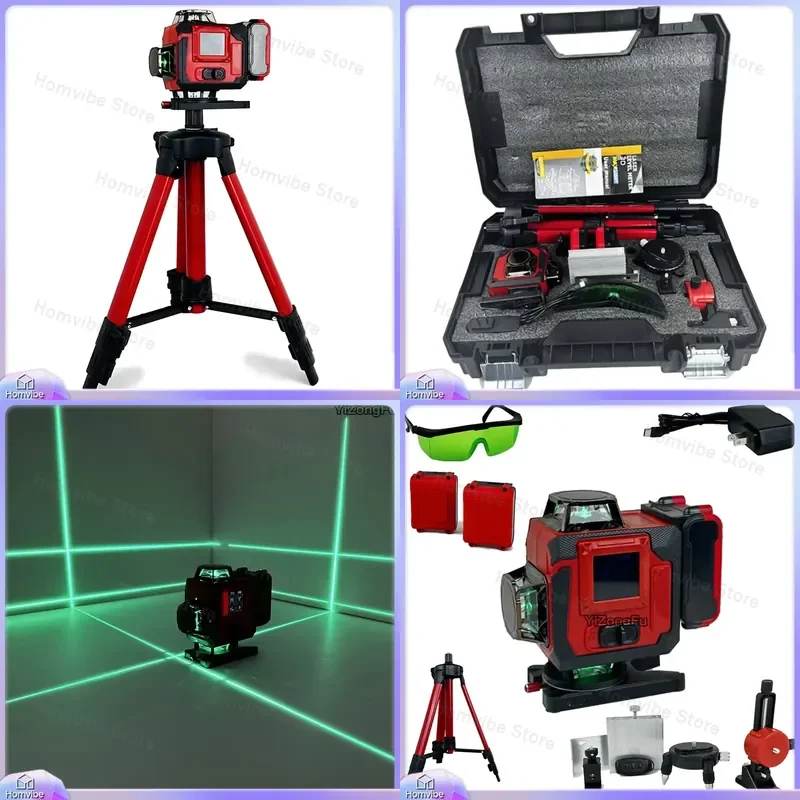 4-Source 16-Line 360° Green Laser Level with Tripod Auto-Leveling Horizontal Vertical Cross Line for Home Improvement