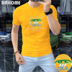 Men's Short Sleeved T-shirt Diamond Design Ice Silk Cotton High Quality Tees Shirt Summer Trend Comfortable Breathable Male Top