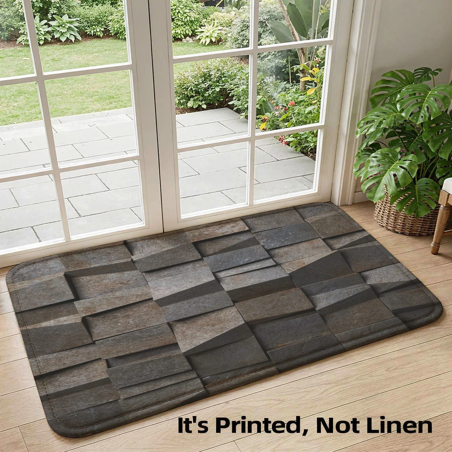 Durable Geometric Stone Paver Look Area Rug Gray Tile Pattern Mat for Hallway Entryway Runner Modern Living Room Decor