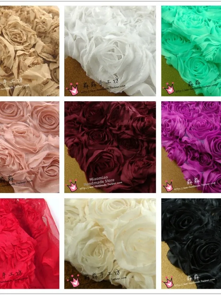  3D Rose Lace Fabric for Wedding Dress And Evening Gown Mixed Fiber Floral Pattern DIY Handcraft Home Fabric