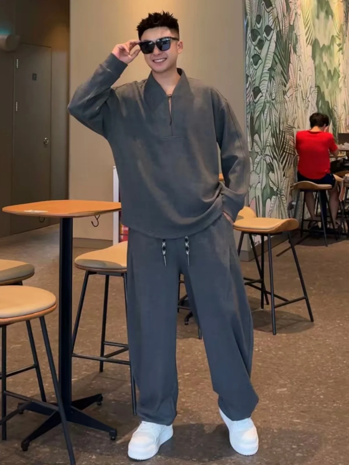

Autumn New Cloud Soft Rice Noodle Velvet Casual Sport Suit Men Simple Match f Zip Stand Collar Sweatirt Casual Pants
