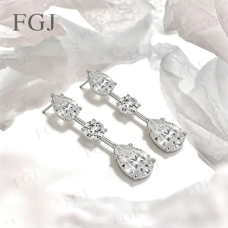 

Круглые серьги-гвоздики с грушей, всего 14CT VVS1, муассанит D, цвет VVS1 S925, желтый/белый/розовое золото, сверкающие ювелирные изделия, подарки