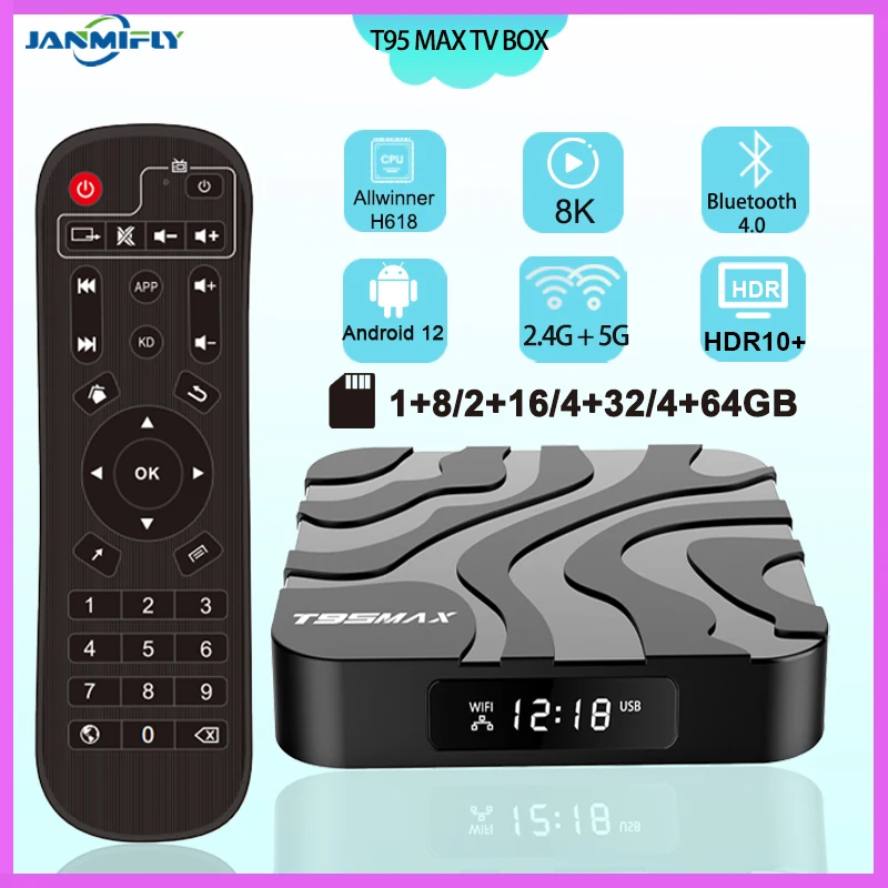 T95 MAX Allwinner H618 Android 12 Smart TV Box HD Set Top Box Quad Core WiFi Bluetooth 5.0 Media Player for Home Theater Stream