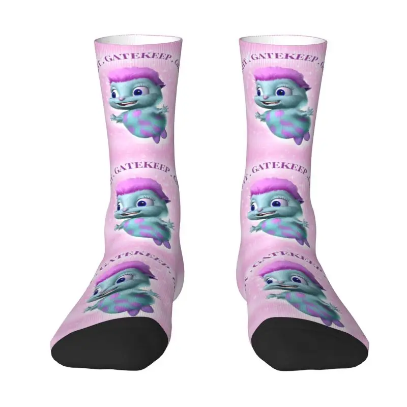 

Cartoon Bibble Beliefs Mens Crew Socks Unisex Novelty 3D Printed Gaslight Gatekeep Girlboss Dress Socks