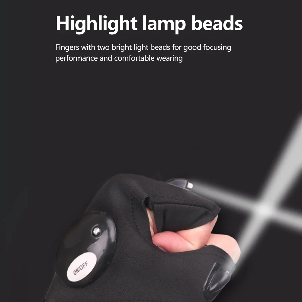 Gants sans doigts avec sangle magique, lampe de poche LED, gants d'éclairage imperméables, lampe isotLamp, cyclisme, camping, randonnée, sauvetage