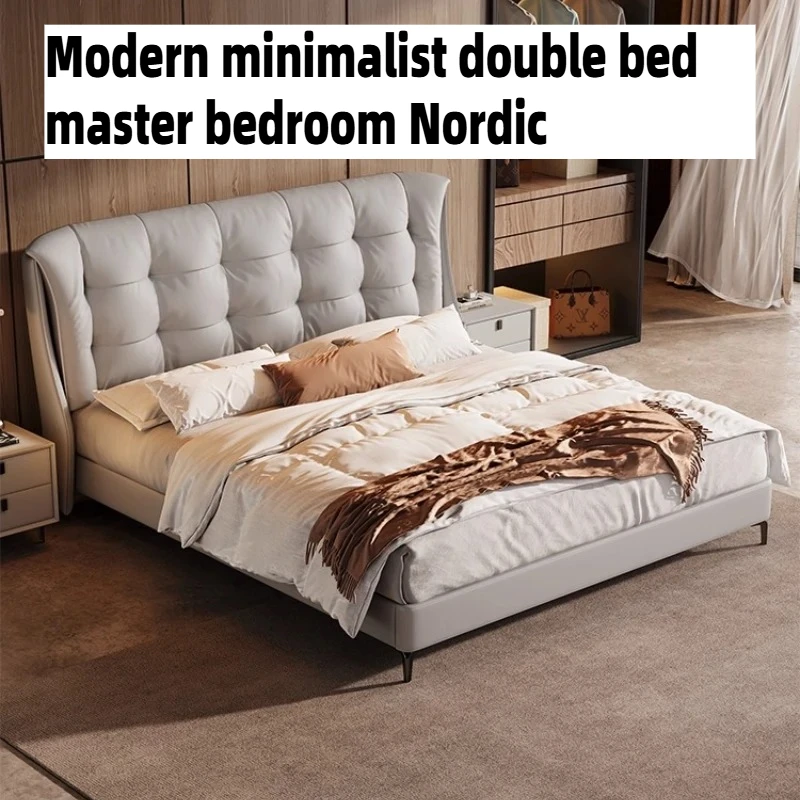 

180x200cm Luxury Double Bed Header Layer Leather Modern Master Wedding Bed Soft Bag King Size Headboard Frames Bedroom Furniture