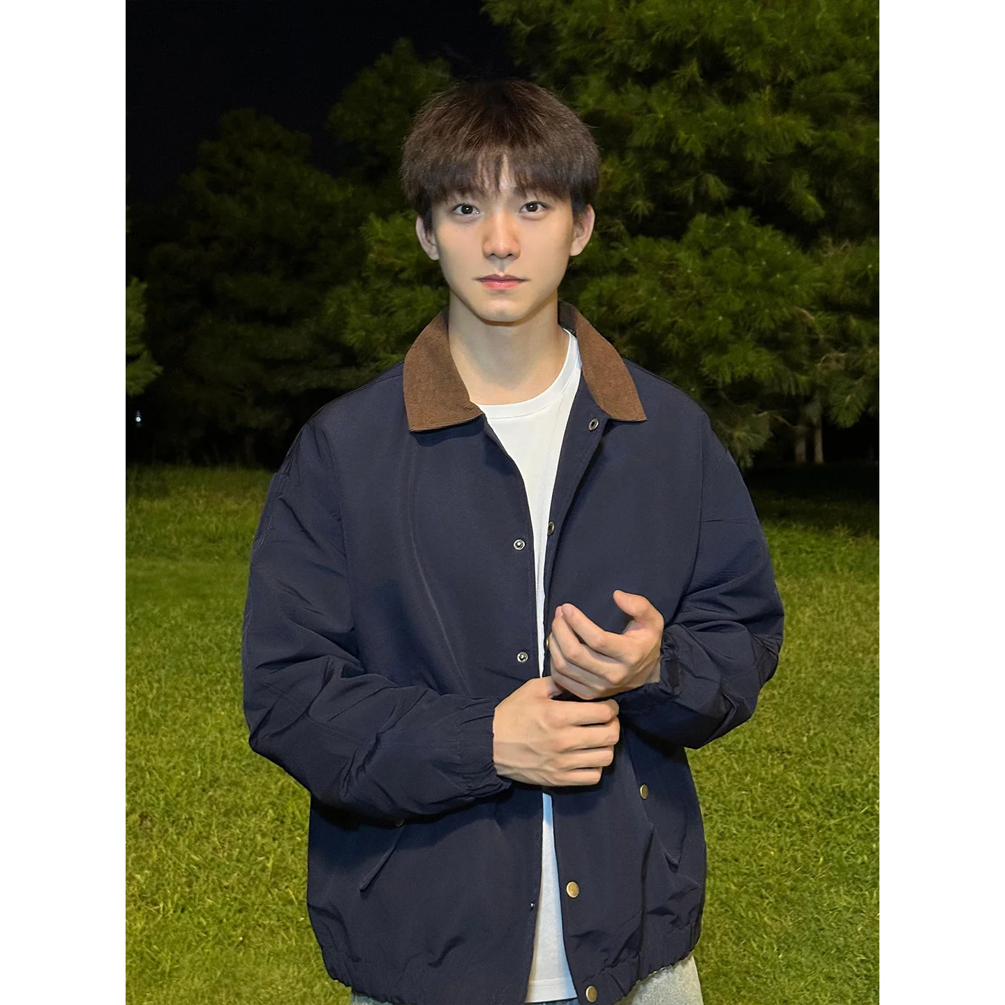 

Dark Blue Detroit Workwear Jacket Men's Short Style American Retro Harlandon Outerwear Autumn Season Boys' Fashion Top