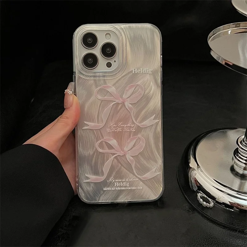Ins Korean Gradient Pink Bowknot Phone Case For Xiaomi Redmi Note 13 12 12S 11 11S 10 Pro Plus 4G 5G Redmi 12 13 13C Hard Cover