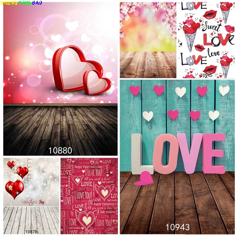 

Vinyl Custom Valentine Day Photography Backdrops Prop Love Heart Rose Wooden Floor Photo Studio Background 211215-11
