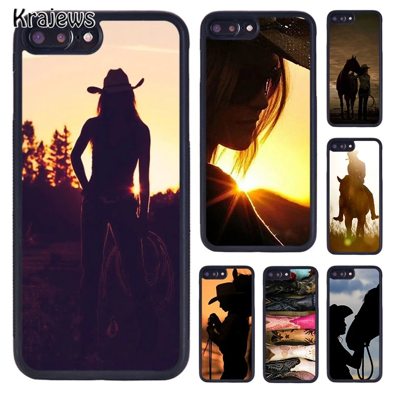 Krajews Sunset Cowgirl Horse Silhouette Phone Case For iPhone 16 15 14 plus 11 12 mini 13 Pro XR XS Max cover coque