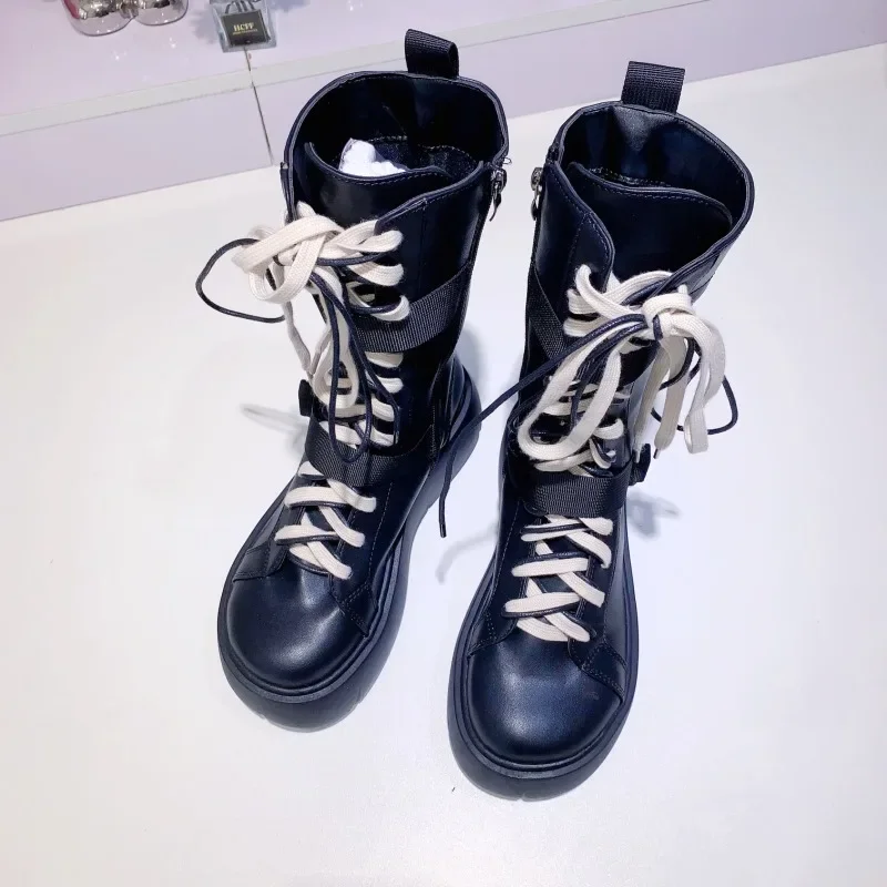 Botas Punk de suela gruesa con hebilla de Metal para mujer, zapatos hasta la rodilla góticos, con cuña, para Cosplay, 2024