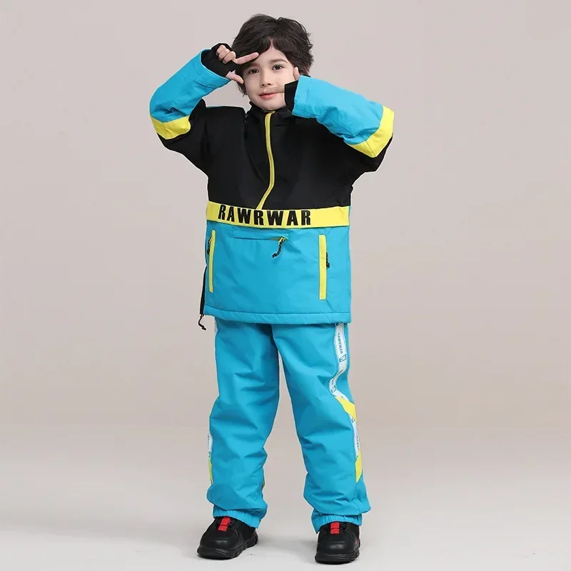 Tuta da sci per bambini in cotone set da neve per ragazza antivento impermeabile Snowboard abbigliamento da neve tuta da neve per bambini sci set caldi all'aperto