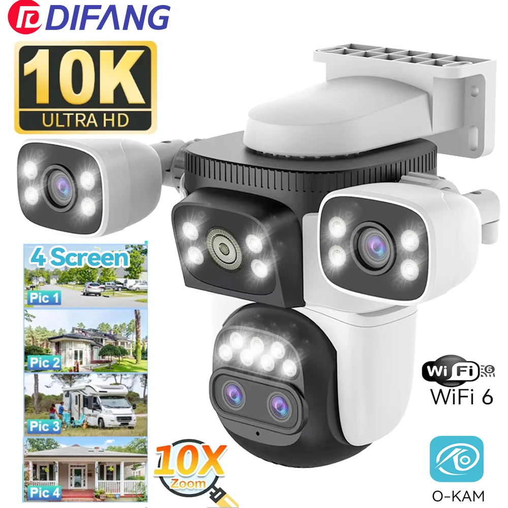 

Home Protection 20MP WiFi Camera Outdoor 10X Optical Zoom CCTV Four Lens Four Screen 360° PTZ 10K Surveillance Security Cam