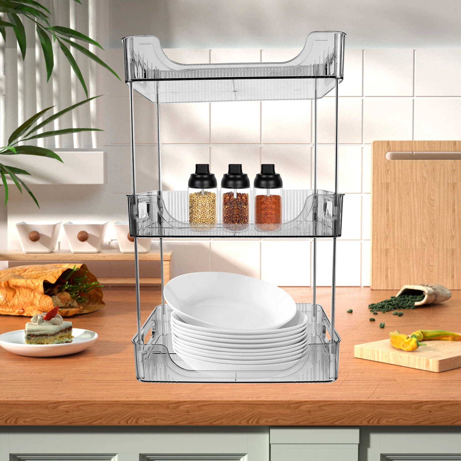 

Multi-layer Shelf Countertop Vanity Organization Storage Shelving Toiletry Organizer Beauty Stainless Steel Lipstick for Office