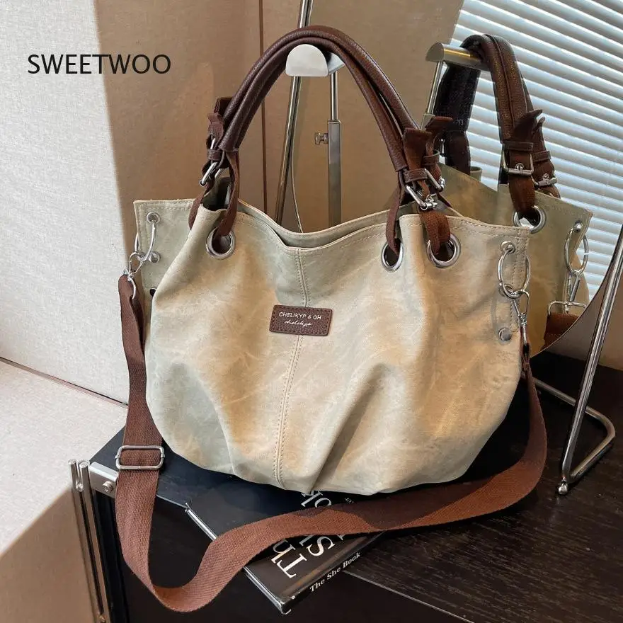 2026 Women Retro Color Block Pu Tote Bag Large Capacity Shoulder Purse for Work and Daily