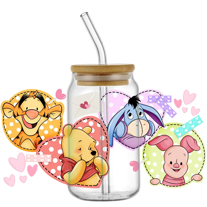 Miniso New 3D UV DTF Wraps Cute Bear and Friends Sticker DIY For 16oz Glass Cup Waterproof Wrap Transfers Decals For Coffee Cup