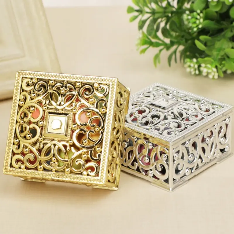 

2 PCs Mini Jewelry Storage Box Set Silver-Color Hollow Flower Pattern Case for Necklaces Earrings Rings - Treasure Organizer