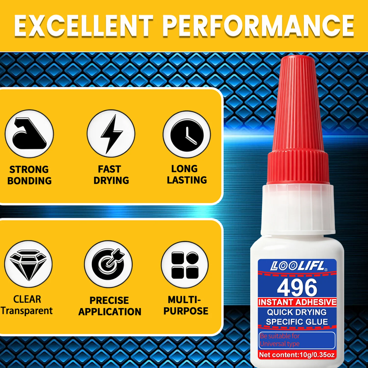 Multi Purpose LOOLIFL Instant Super Glue Fast Dry Strong Bond Adhesive Clear 496 For Glass Wood Metal Plastic DIY Craft Repair