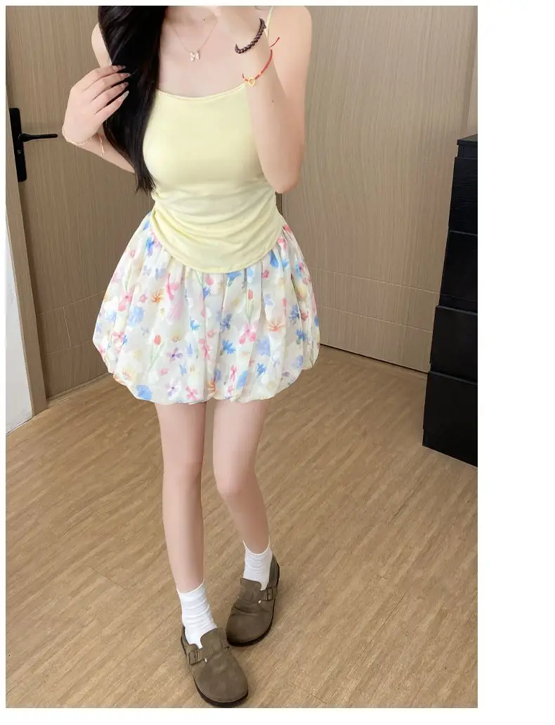 Ice Silk Colored Flower Bud Shorts For Women In Summer Thin 2025 New High Waist Wear Wide-Leg Small Casual Skirt Pants