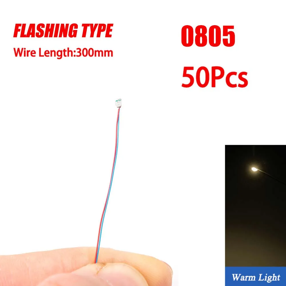 50 Stück 0805 blinkende LED-SMD-Lampe, verkabelt, Micro-Litz-LED, vorgelötet, Chip, verkabelt, 3 V, Eisenbahnmodell, Spielzeug, Licht, DIY-Leitungen, Drähte, 30 cm