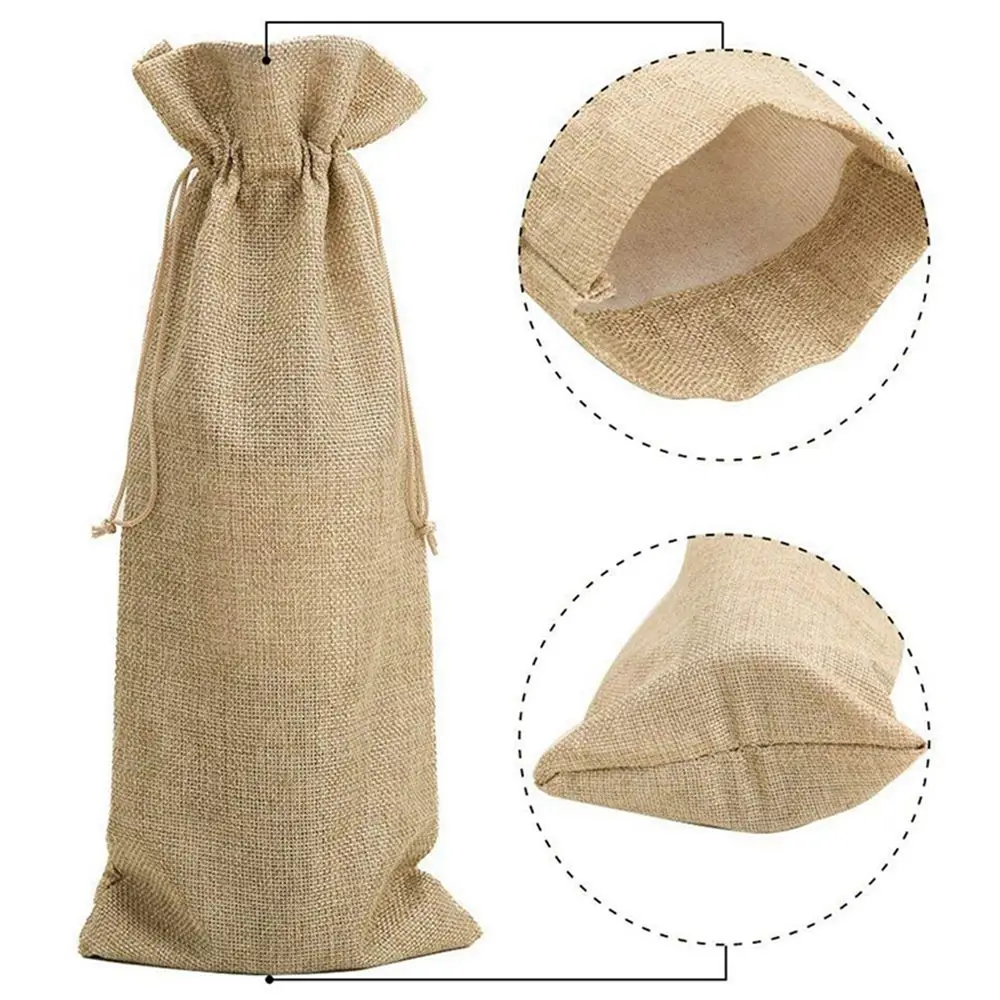 10pcs/set Red Wine Burlap Party Decoration Wedding Gift Champagne Pouch Wine Bags Wine Bottle Covers Packaging Bag