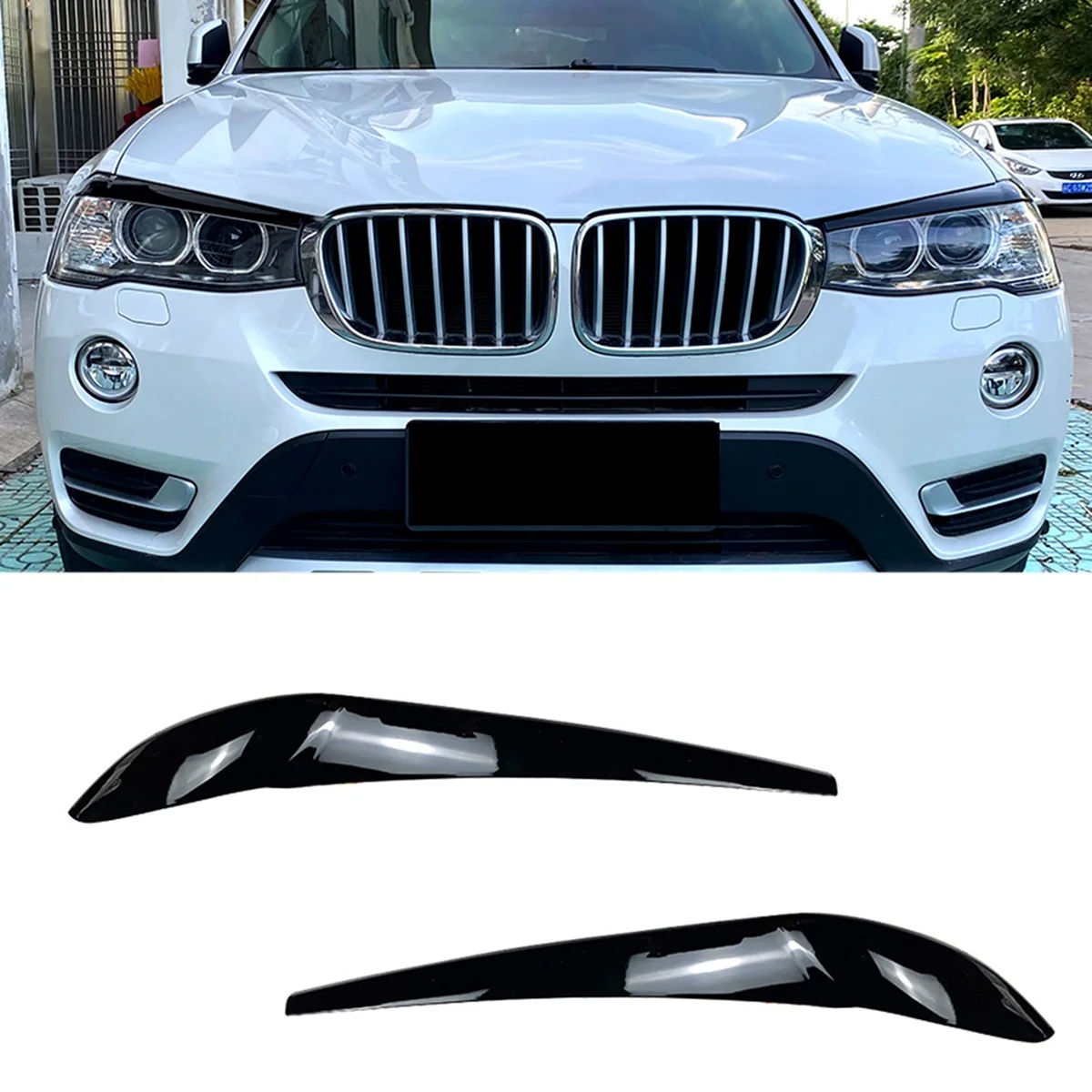 For -BMW X3 F25 X4 F26 2014-2017 Front Headlight Lamp Cover Garnish Strip Eyebrow Cover Trim Sticker Bright Black