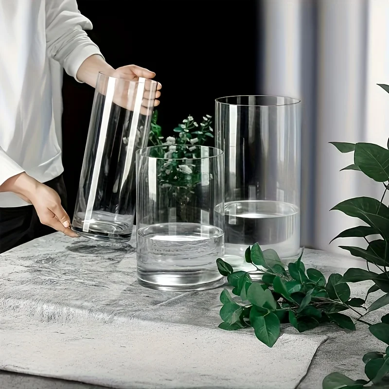 3-Piece Set of Transparent Acrylic Cylindrical Vases, with Dimensions of 3.94×7.87 Inches + 4.72×9.84 Inches + 5.91×11.81 Inches. Suitable for Furniture Display, Office Decoration, Wedding Floral Arrangements, Garden Weddings, Café Floral Arrangements, Artificial Flower Containers, and Scented Candle Bases.
