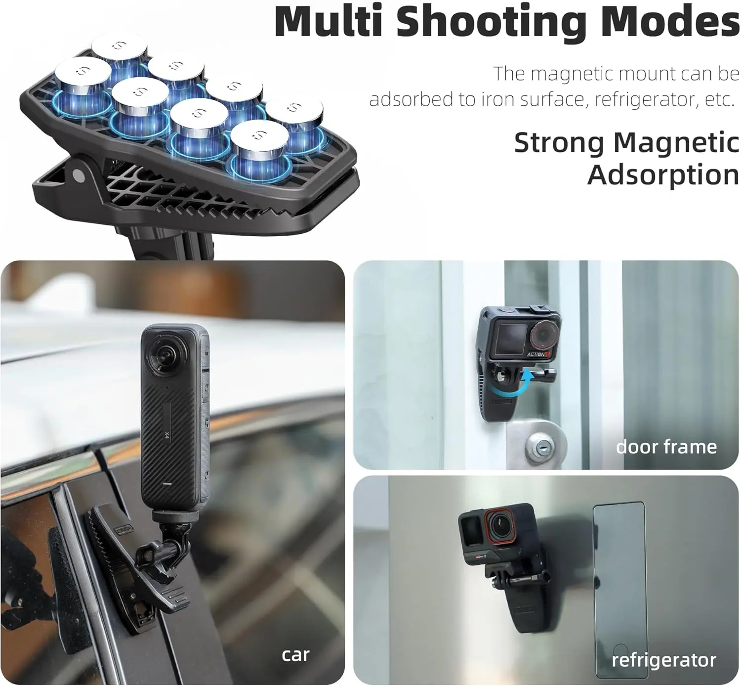 Strong Magnetic Mount for DJI Osmo 360 GoPro Action Camera 360° Rotating Backpack Clip Car Sun Visor Mount for DJI Action 5 Pro
