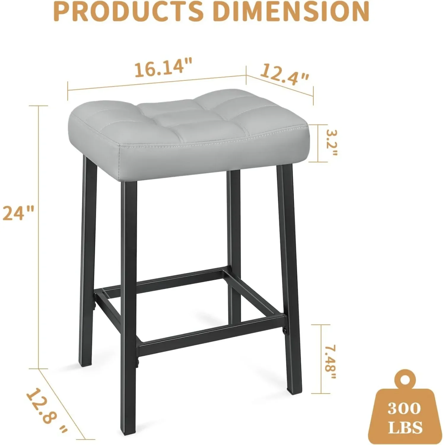 Taburetes de sillín industriales de 24 pulgadas, tapicería texturizada sin respaldo, taburetes compactos de cocina y taller para espacios pequeños