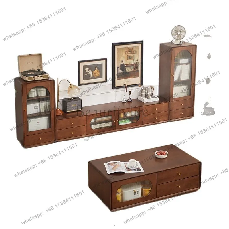 TV cabinet solid wood living room rectangular double-layer fully equipped master bedroom wine cabinet small apartment